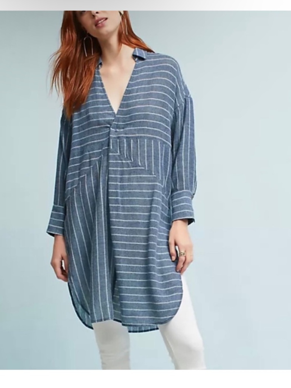 Akemi + kin Anthropologie Strada blue stripped shimmer tunic